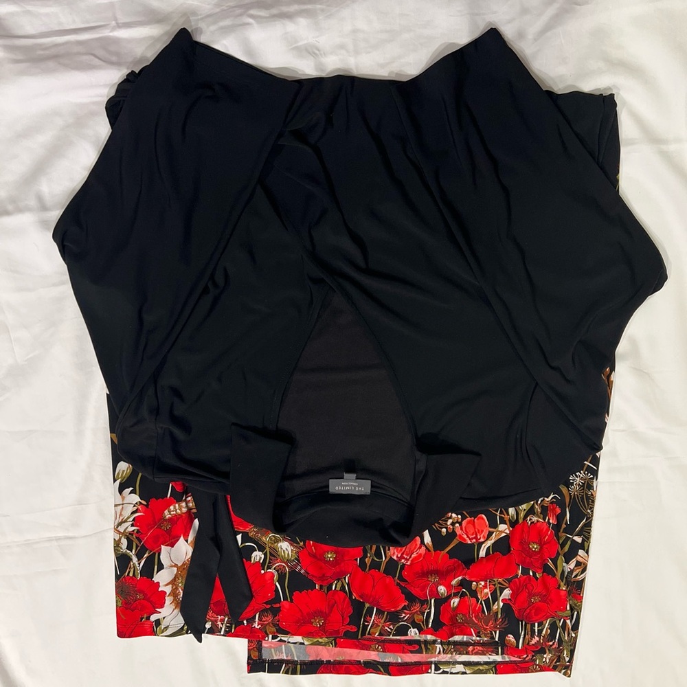 Black and Red Floral Wrap Dress